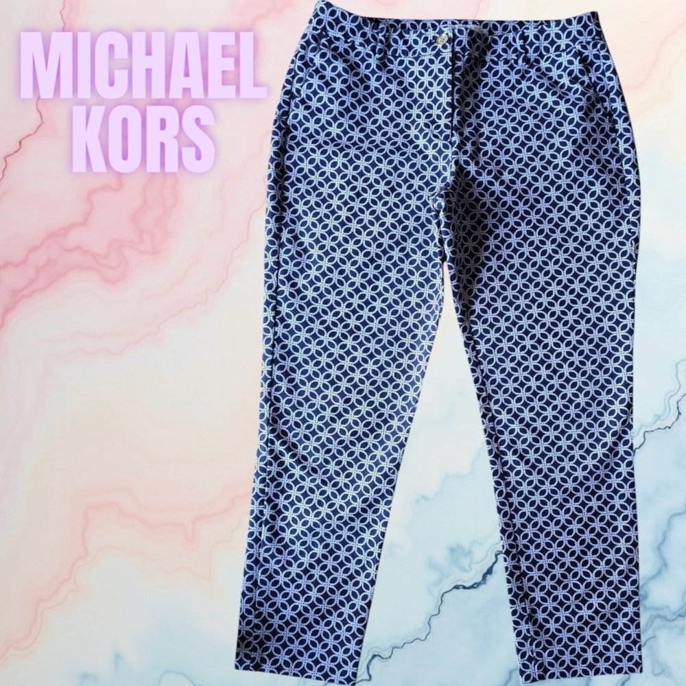 Michael Kors Blue Patterned Capri Pants Size 10 (CAP20) - Picture 3 of 13